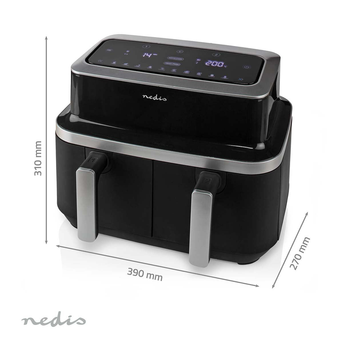 Nedis Hot Air Fryer | 2x4.2 l | Timer: 60 min | Number of preset programs: 10 | Digital