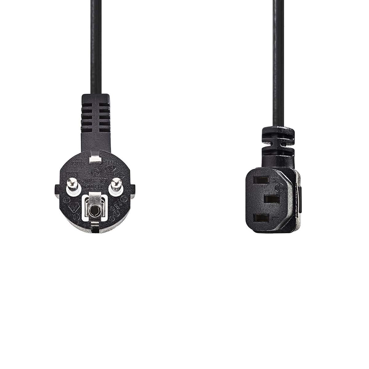 Nedis Power Cable | Plug with earth contact male | IEC-320-C13 | Angled | Angled | Nickel Plated | 2.00 m | Round | PVC | Black | Label