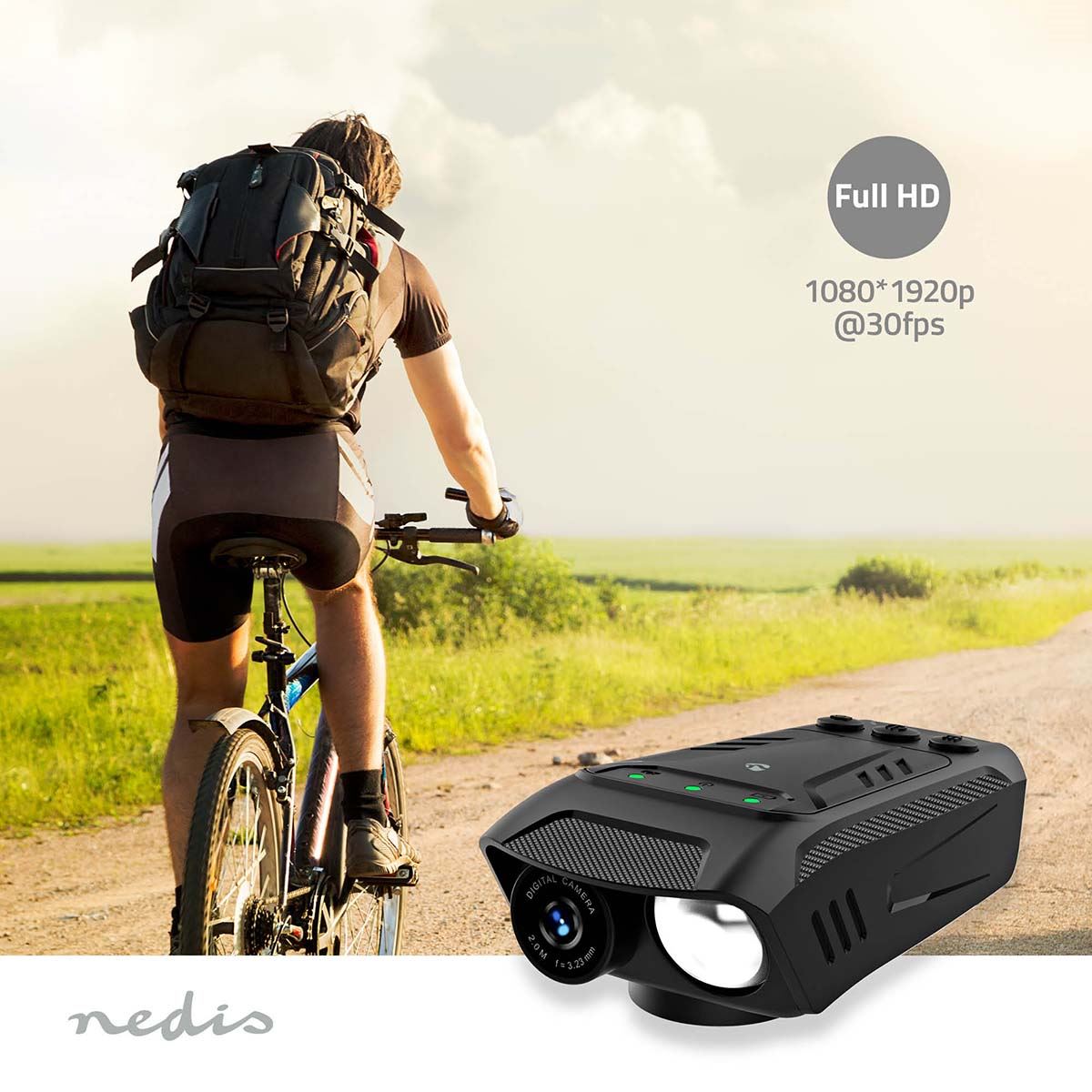 Nedis Cycling Camera | 1080p@30fps | 2 MPixel | 600 min | 70 ° | 300 min | Mounts included | Black