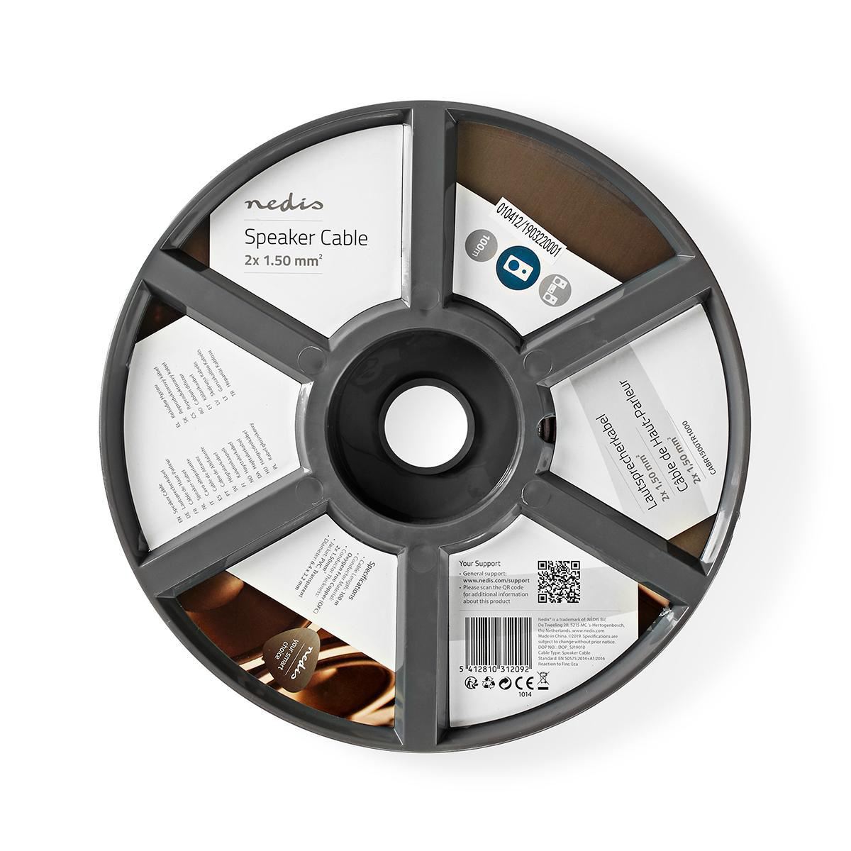 Nedis Speaker Cable | 2 x 1.50 mm² | Copper | 100.0 m | Round | PVC | Transparent | Reel