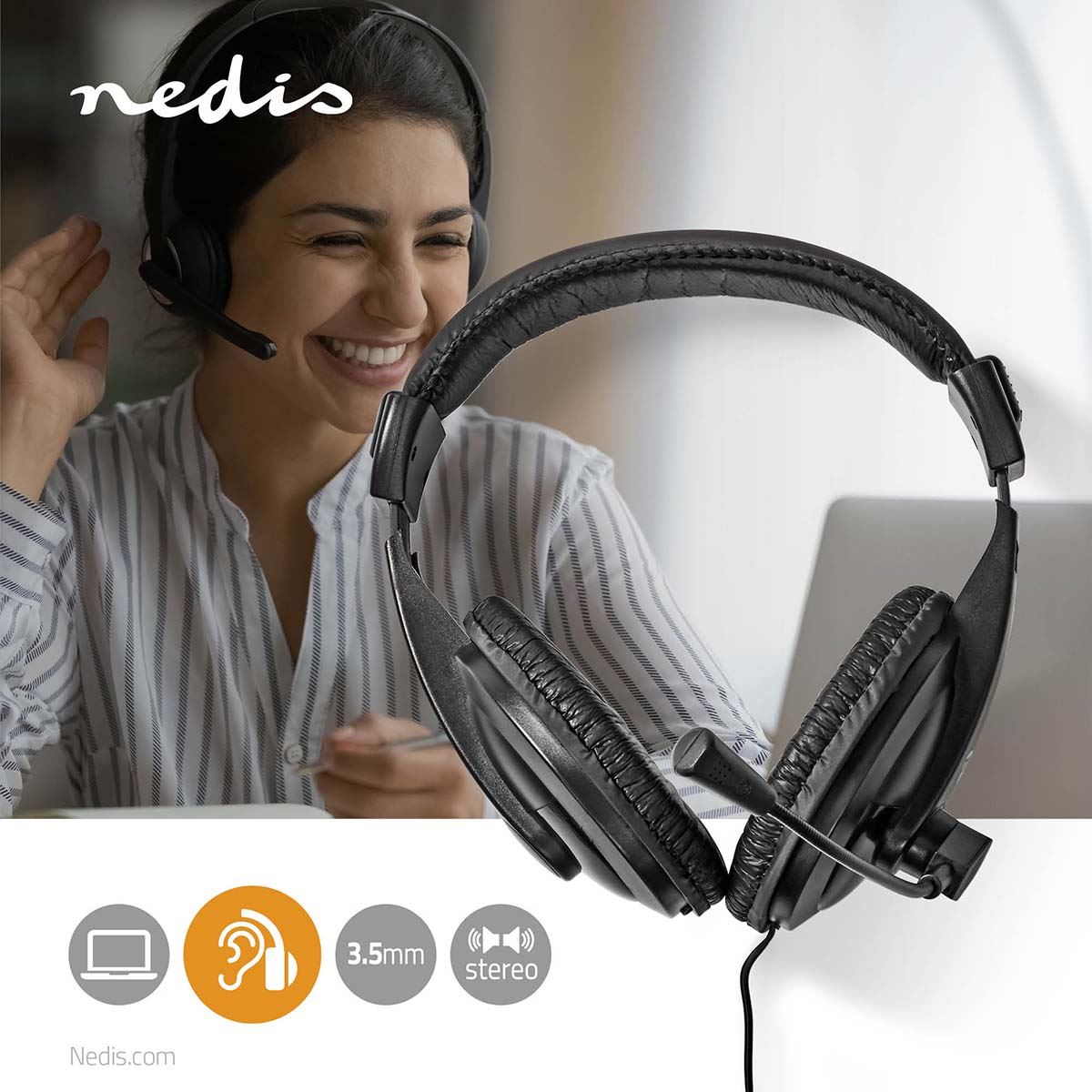 Nedis PC Headset | Over-Ear | Stereo | 1x 3.5 mm / 2x 3.5 mm | Fold-Away Microphone | Black
