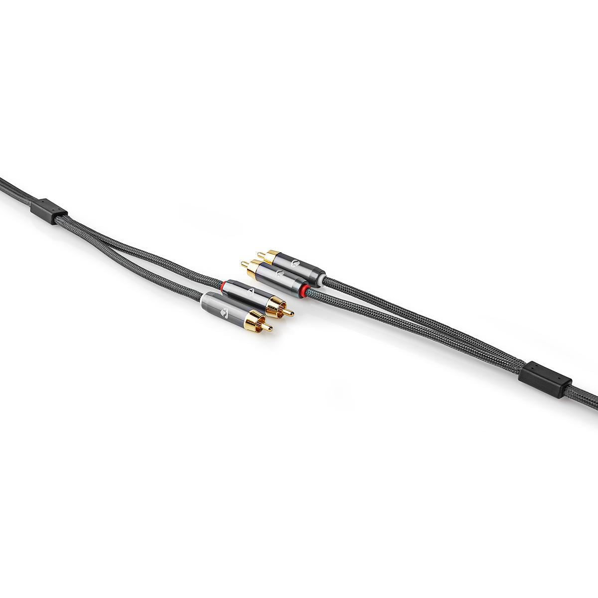 Nedis Stereo Audio Cable | 2x RCA Male | 2x RCA Male | Gold Plated | 1.00 m | Round | Grey / Gun Metal Grey | Cover Window Box
