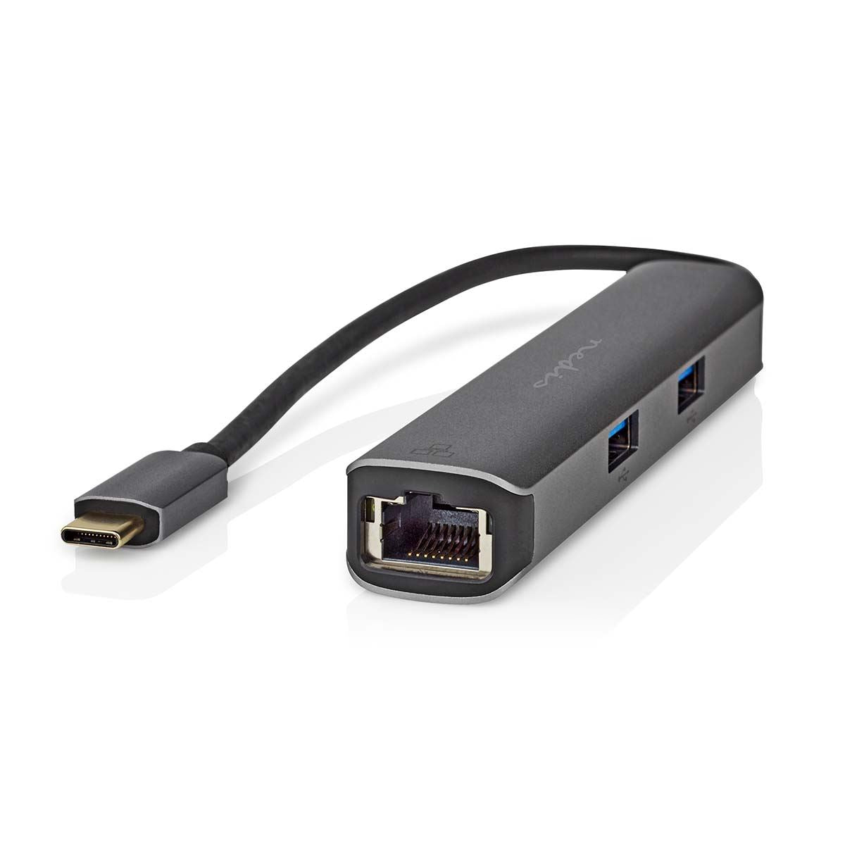 Nedis USB Multi-Port Adapter | USB 3.2 Gen 1 | USB-C™ Male | HDMI™ Output / RJ45 Female / 3x USB-A Female | 5 Gbps | 0.20 m | Round | Gold Plated | PVC | Anthracite | Box