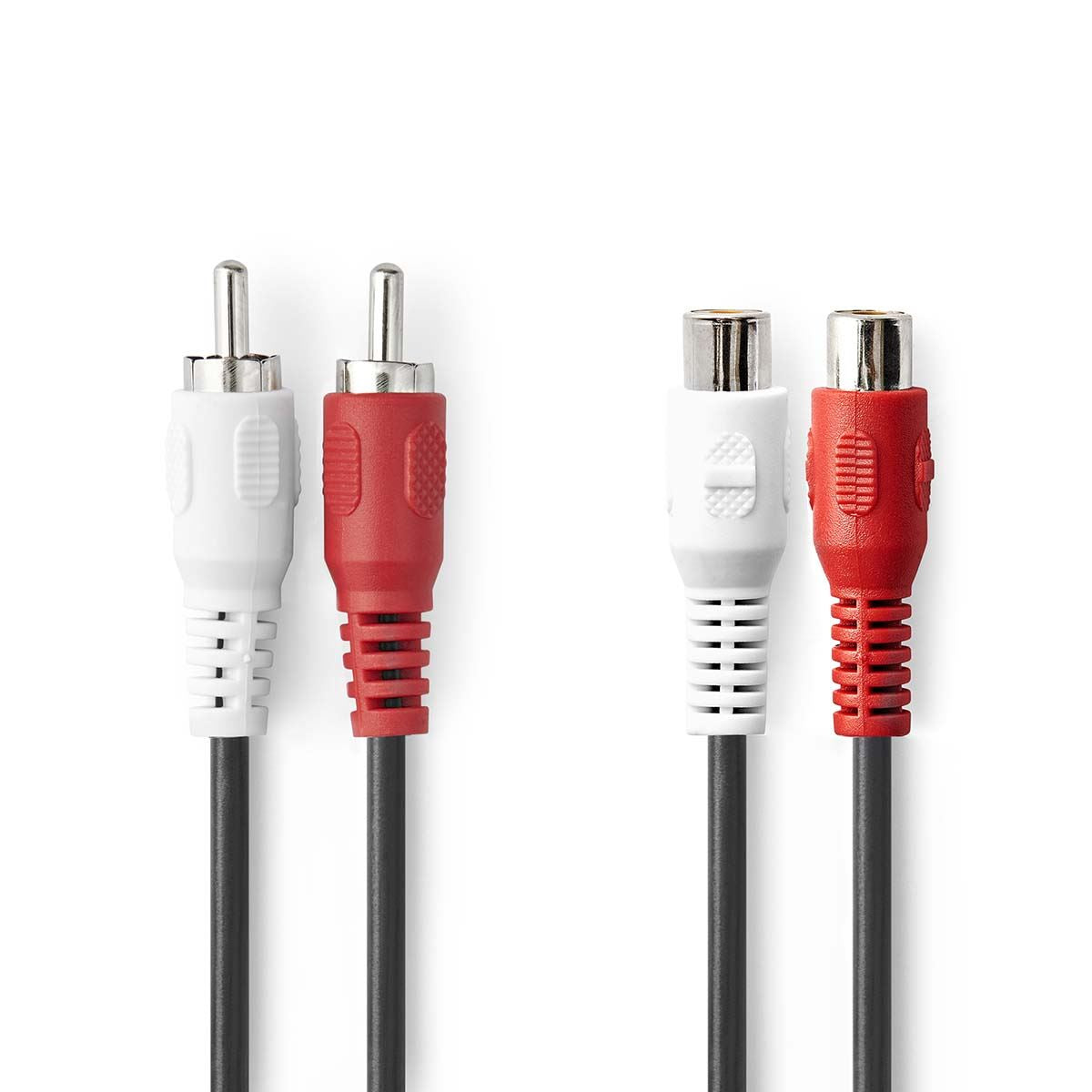 Nedis Stereo Audio Cable | 2x RCA Male | 2x RCA Female | Nickel Plated | 2.00 m | Round | Black | Label