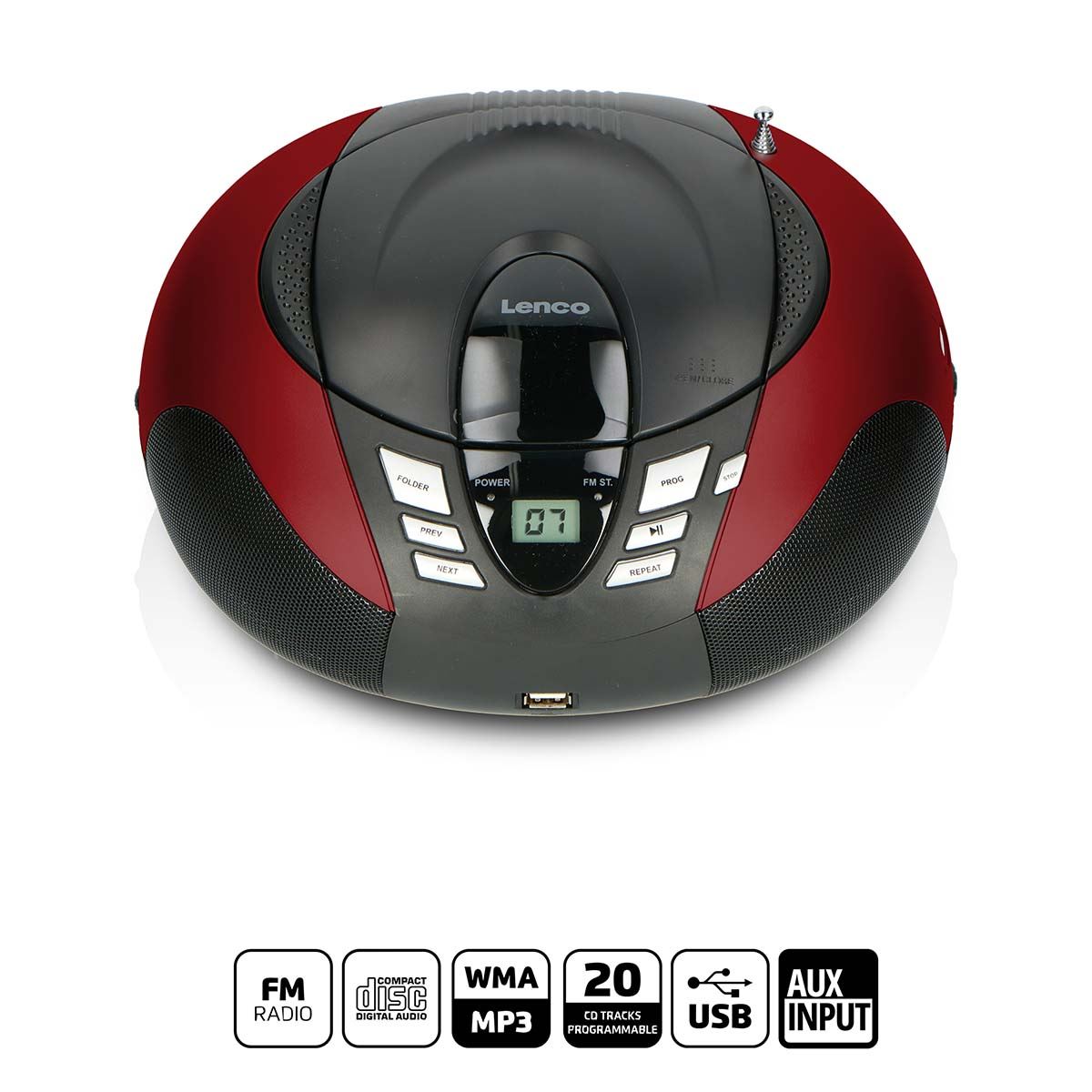 Lenco SCD-37 USB Red Portable FM Radio CD and USB player Red