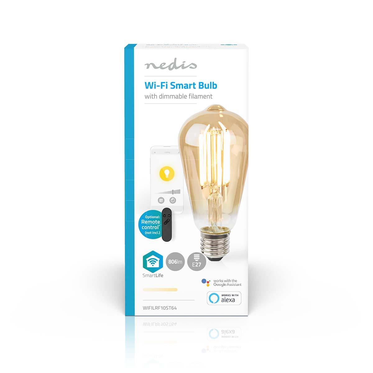Nedis SmartLife LED Filament Bulb | Wi-Fi | E27 | 806 lm | 7 W | Warm White | 1800 - 3000 K | Glass | Android™ / IOS | ST64 | 1 pcs