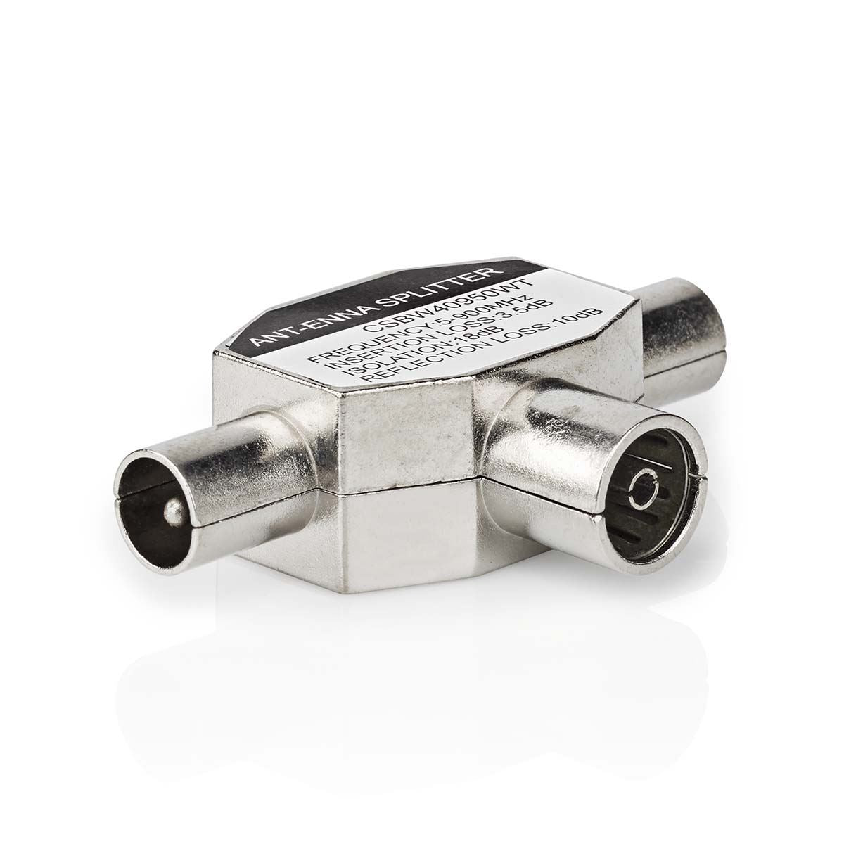 Nedis Satellite & Antenna Adapter | 2x Coax Male | IEC (Coax) Female | Nickel Plated | 75 Ohm | T-Splitter | Metal | White | 1 pcs | Box
