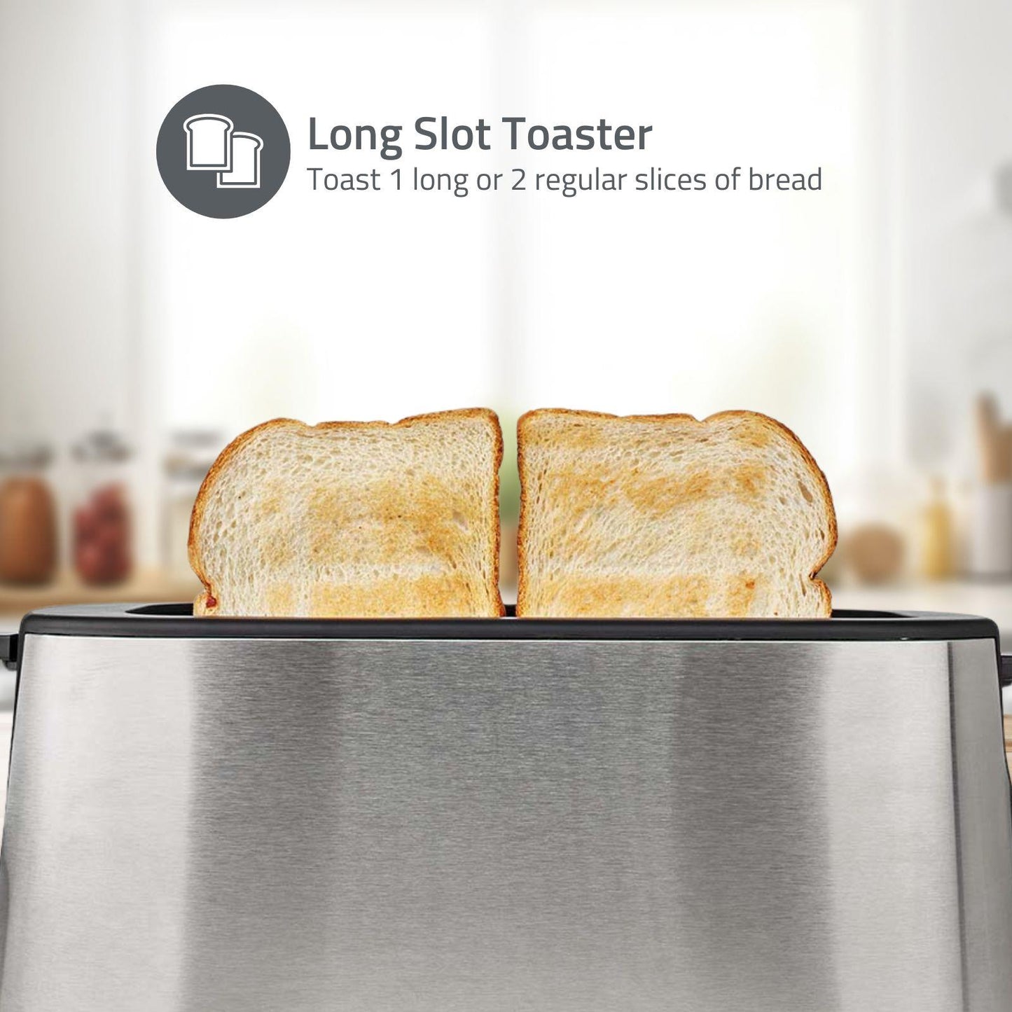 Nedis Toaster | Stainless Steel Series | 2 Bread Slices | 1 Long Slot | Browning levels: 6 | Defrost feature | Bun rack | Aluminium