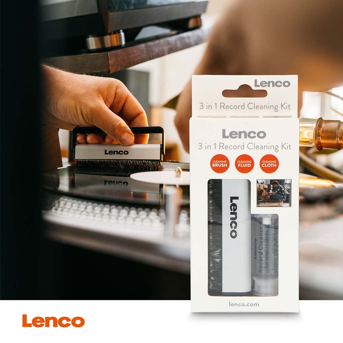 Lenco Antistatic Vinyl LP Carbon Fibre Brush & Cleaning Fluid Kit