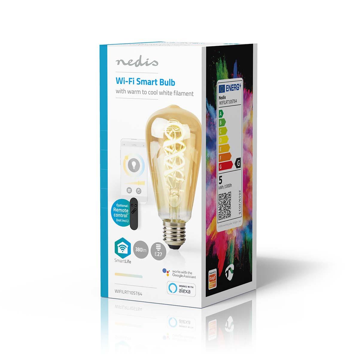 Nedis SmartLife LED Filament Bulb | Wi-Fi | E27 | 360 lm | 4.9 W | Warm to Cool White | 1800 - 6500 K | Glass | Android™ / IOS | ST64 | 1 pcs