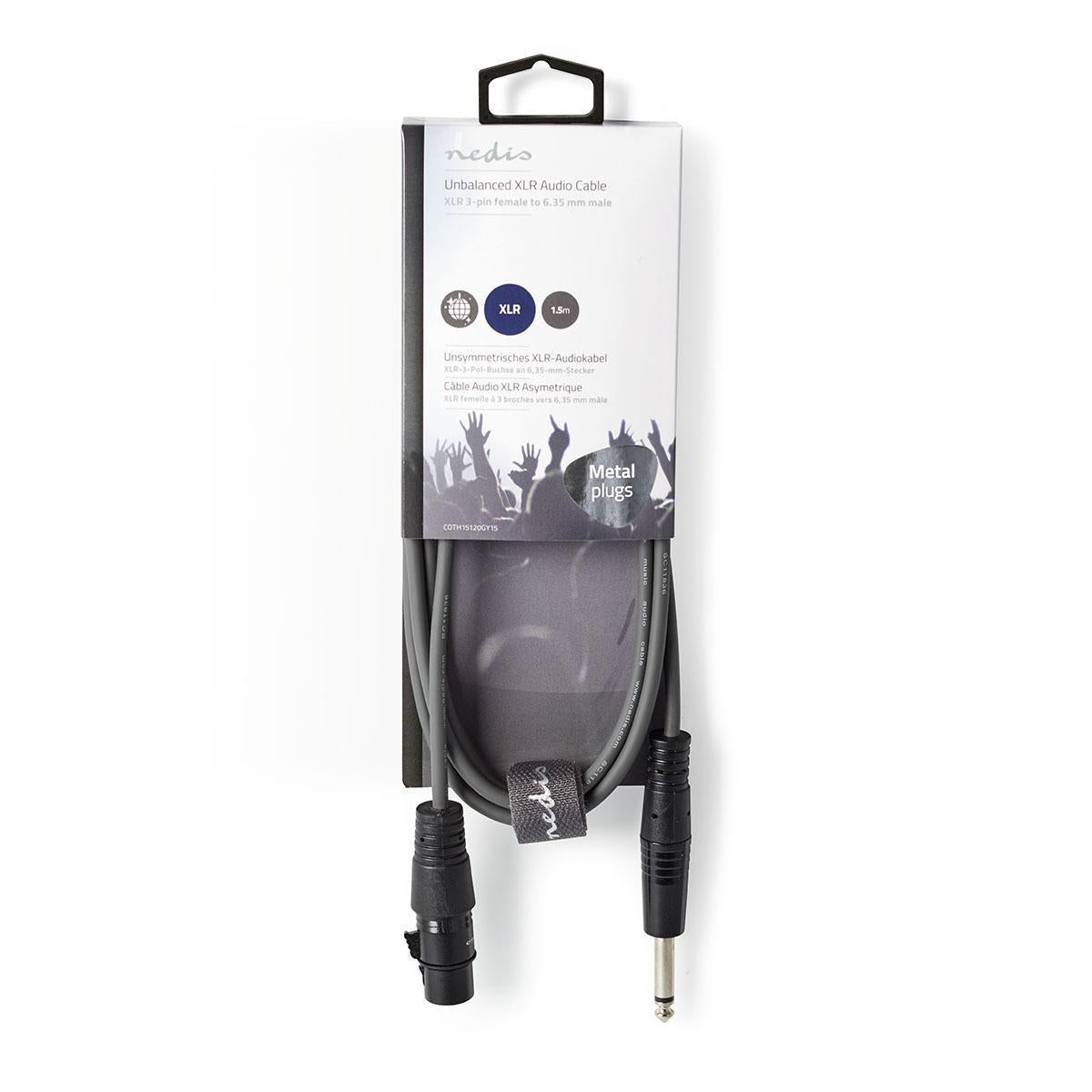 Nedis Unbalanced Audio Cable | XLR 3-Pin Female | 6.35 mm Male | Nickel Plated | 1.50 m | Round | PVC | Dark Grey | Carton Sleeve