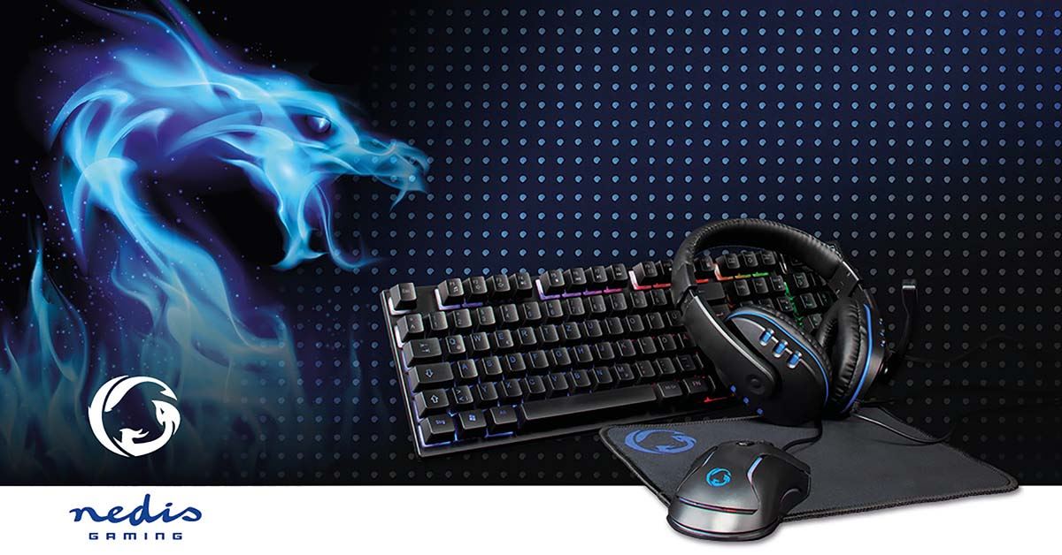 Nedis Gaming Combo Kit | 5-in-1 | Keyboard, Headset, Mouse and Mouse Pad | Black | QWERTZ | DE Layout