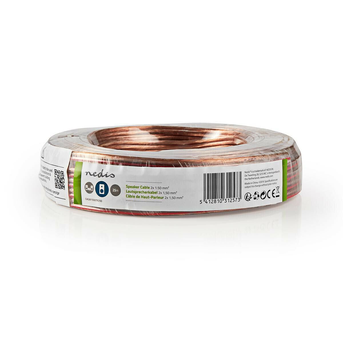 Nedis Speaker Cable | 2 x 1.50 mm² | CCA | 25.0 m | Round | PVC | Transparent | Wrap