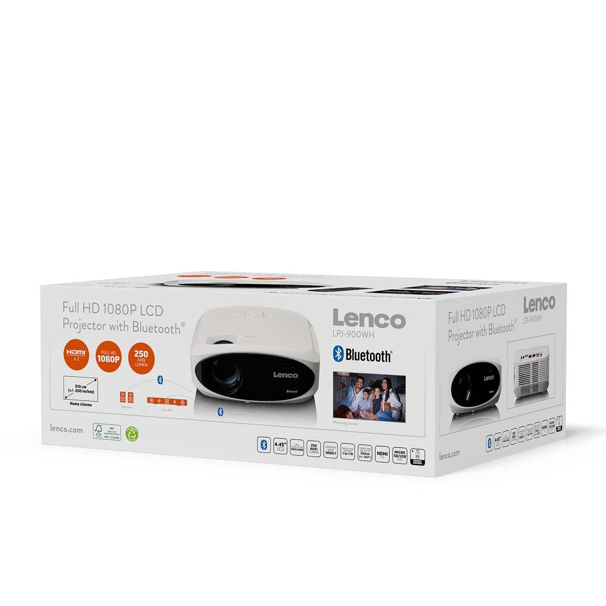 Lenco Full HD 1080P LCD projector with Bluetooth White
