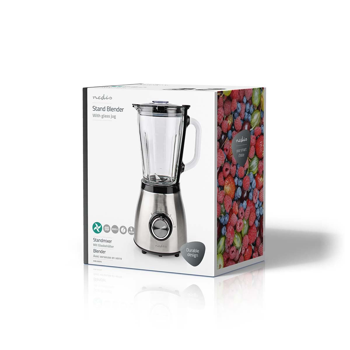 Nedis Stand Blender | 800 W | 1.5 l | Glass | 2-Speed Setting | Black / Silver