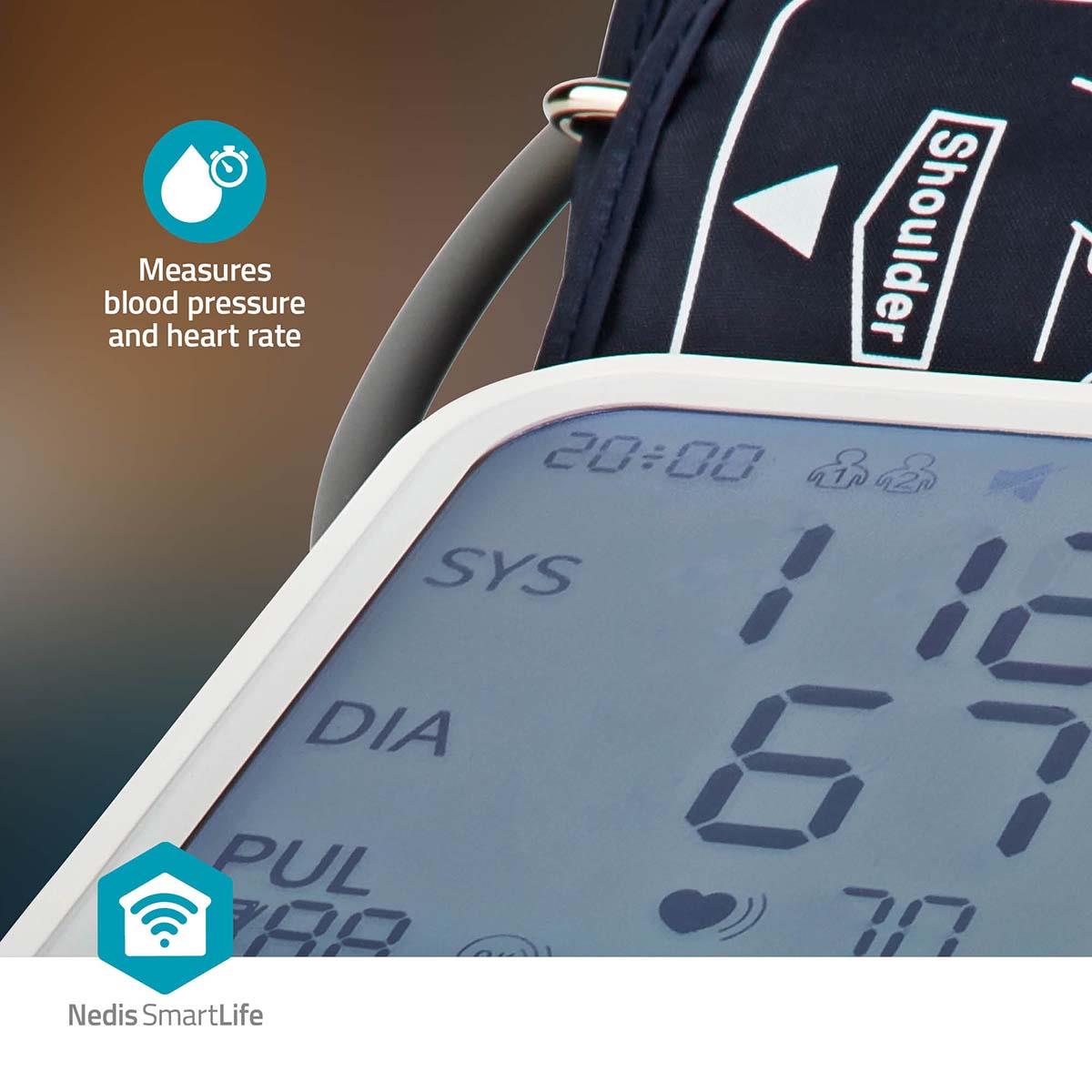 Nedis SmartLife Blood Pressure Monitor | Arm | Bluetooth® | LCD Display | 22 - 42 cm | Detection for cuff wearing / Irregular heartbeat detection / Keep still indication | White
