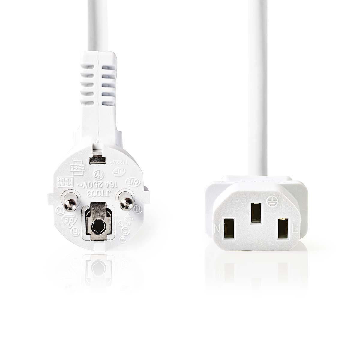 Nedis Power Cable | Plug with earth contact male | IEC-320-C13 | Angled | Straight | Nickel Plated | 3.00 m | Round | PVC | White | Label
