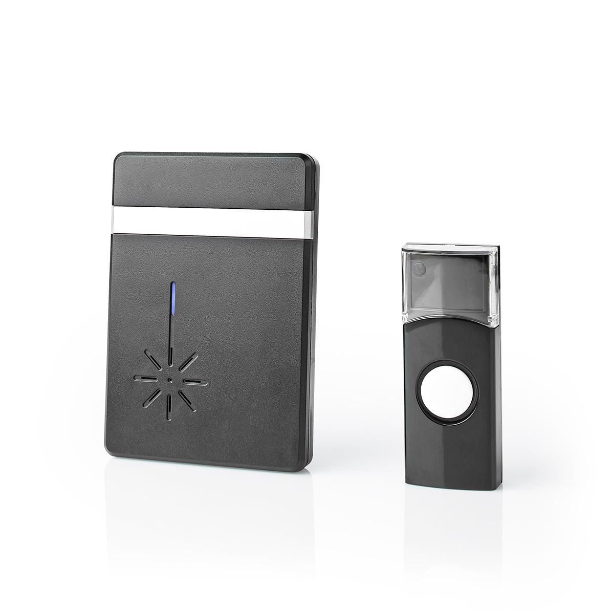 Nedis Wireless Doorbell Set | Battery Powered | 3 V DC | 1x CR2032 | Volume: 80 dB | Signal range: 300 m | IP44 | 36 Melodies | 1 Receiver | Black