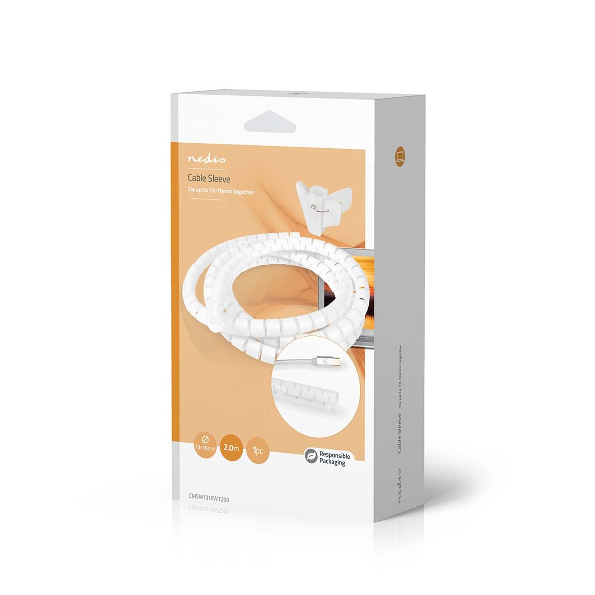 Nedis CMSW1316WT200 | Cable Management | Spiral Sleeve | 1 pcs | Maximum cable thickness: 16 mm | PE | White