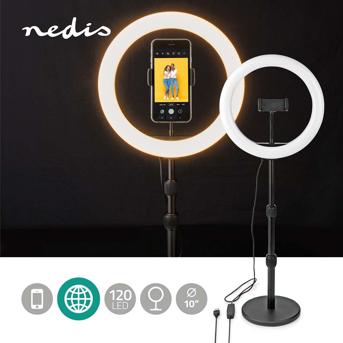 Nedis Ring Light | 10 inch | 120 LED's | 2700 - 6700 K | Desktop | Black