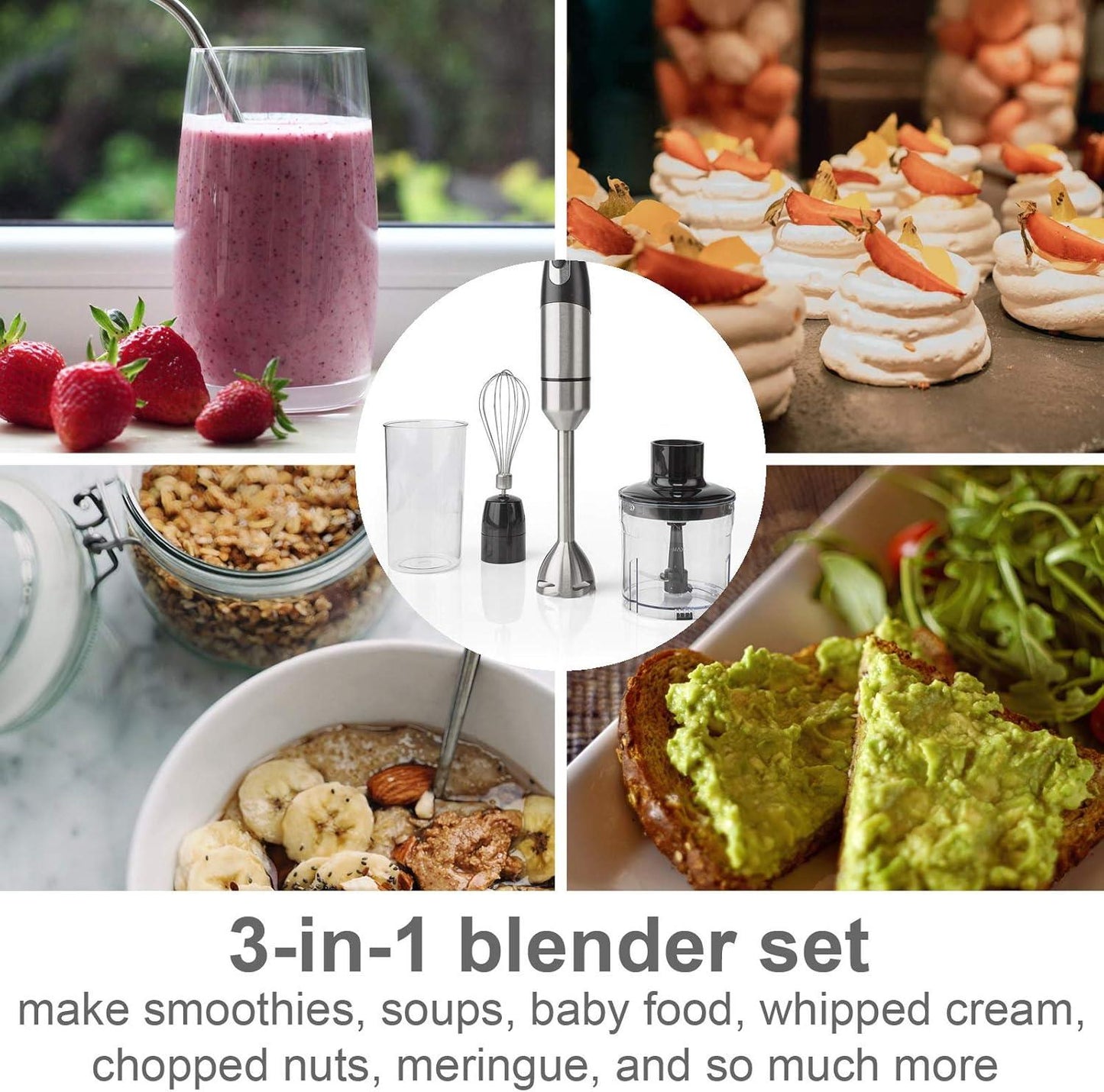 Nedis Hand Blender | 800 W | Speed settings: Variable Speed Control | Chopper | Aluminium / Black