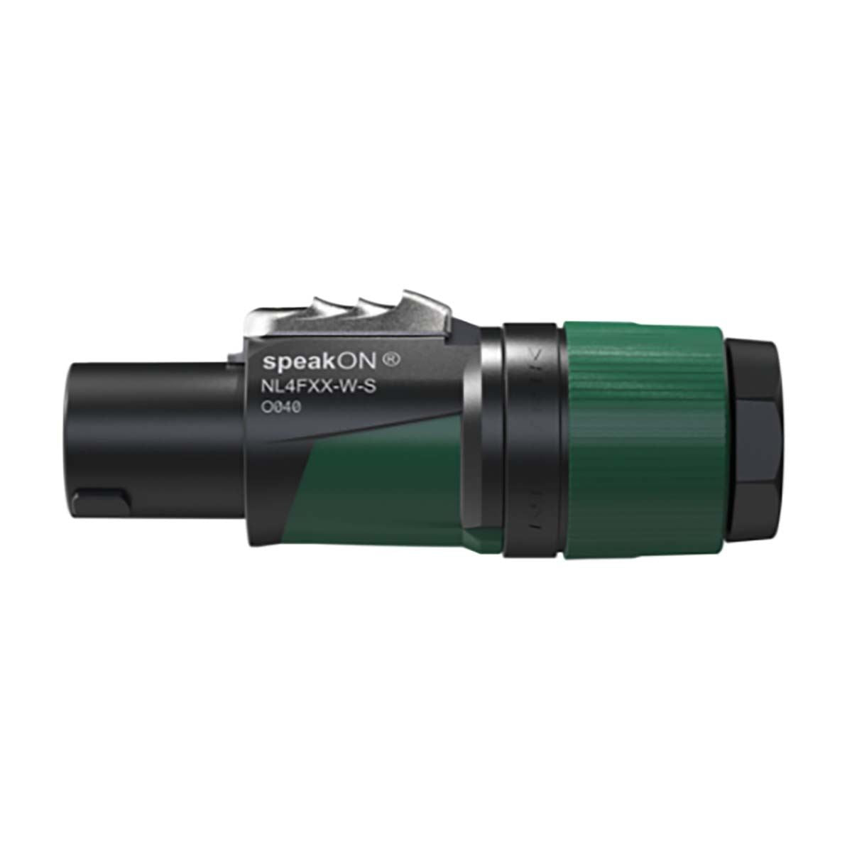 Neutrik NTR-NL4FXX-W-S | 4 pole speakON cable connector, screw terminal assembly, chuck type strain relief for cable diameters 6 to 12 mm
