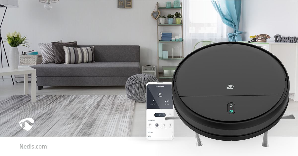 Nedis SmartLife Robot Vacuum Cleaner | Random | Wi-Fi | Capacity collection reservoir: 0.2 l | Automatic charging | Maximum operating time: 1.8 hrs | Black | Android™ / IOS