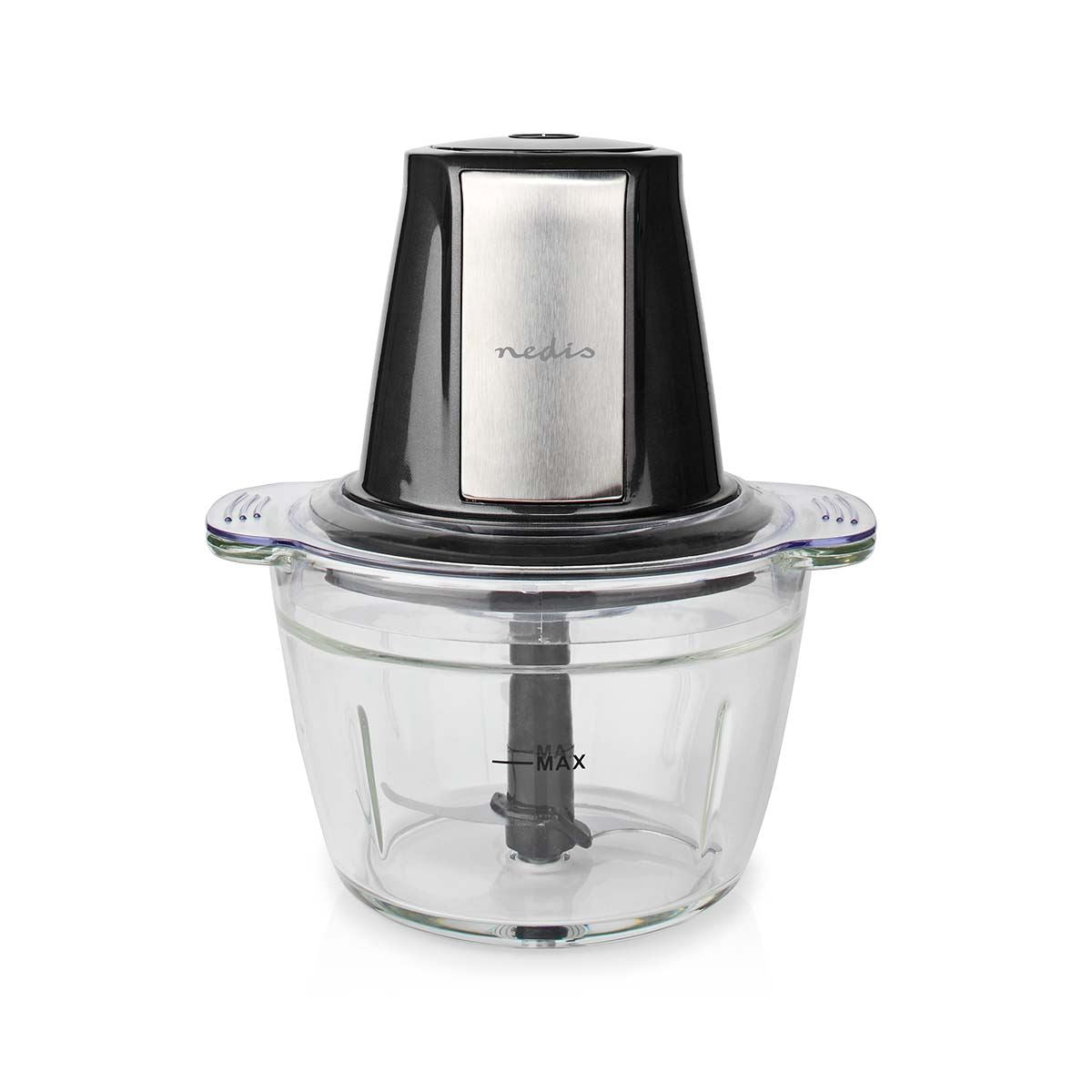 Nedis Food Chopper | 500 W | 1 l | Glass | 1-Speed Setting | Black / Silver