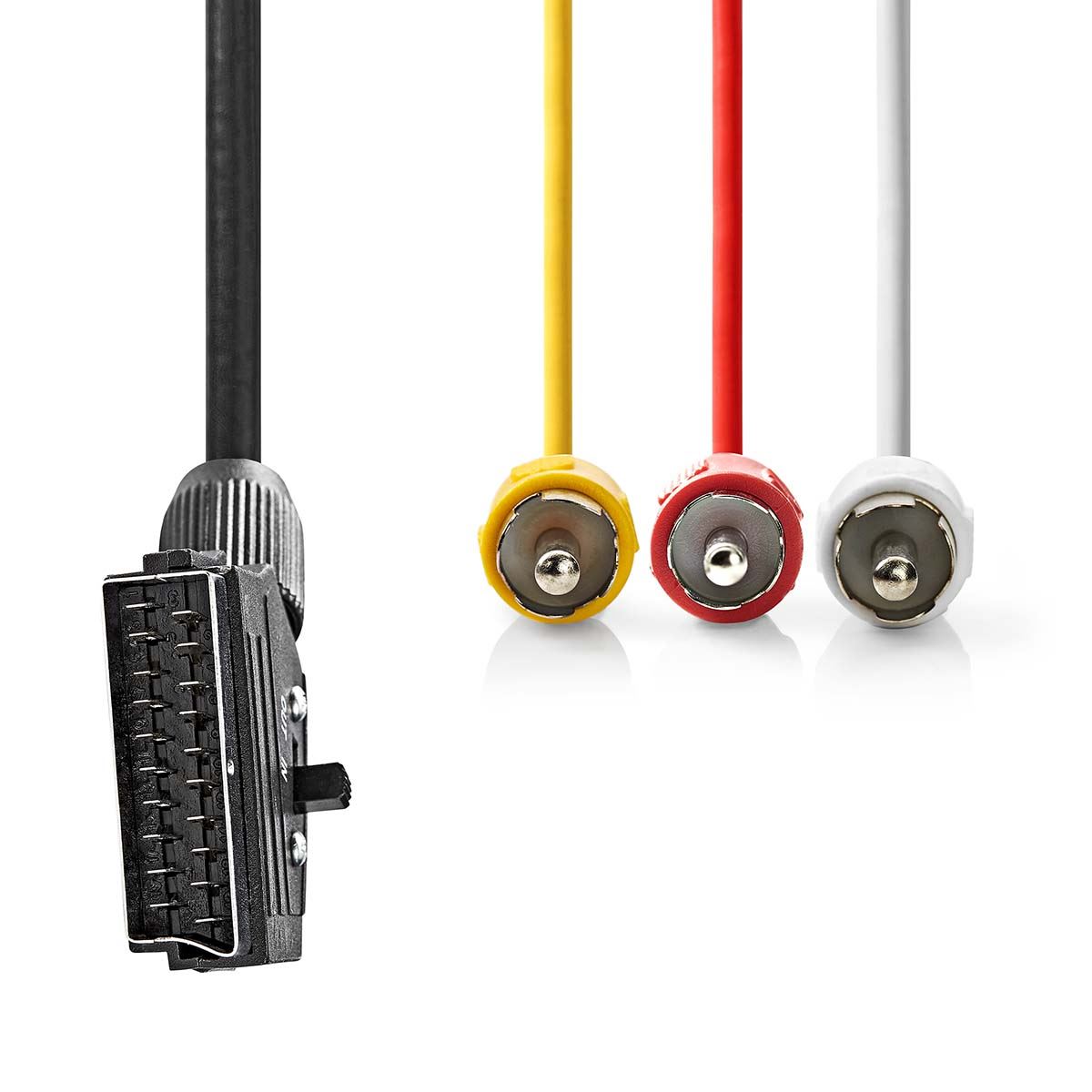 Nedis SCART Cable | SCART Male | 3x RCA Male | Nickel Plated | Switchable | 480p | 1.00 m | Round | PVC | Black | Envelope