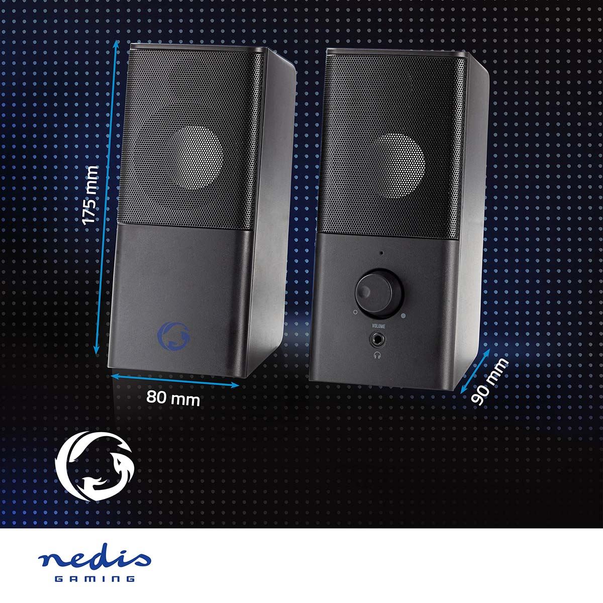 Nedis Gaming Speaker | Speaker channels: 2.0 | USB Powered | 3.5 mm Male | 18 W | Without Lighting | Volume control | Connection output: 1x 3.5 mm Audio Out