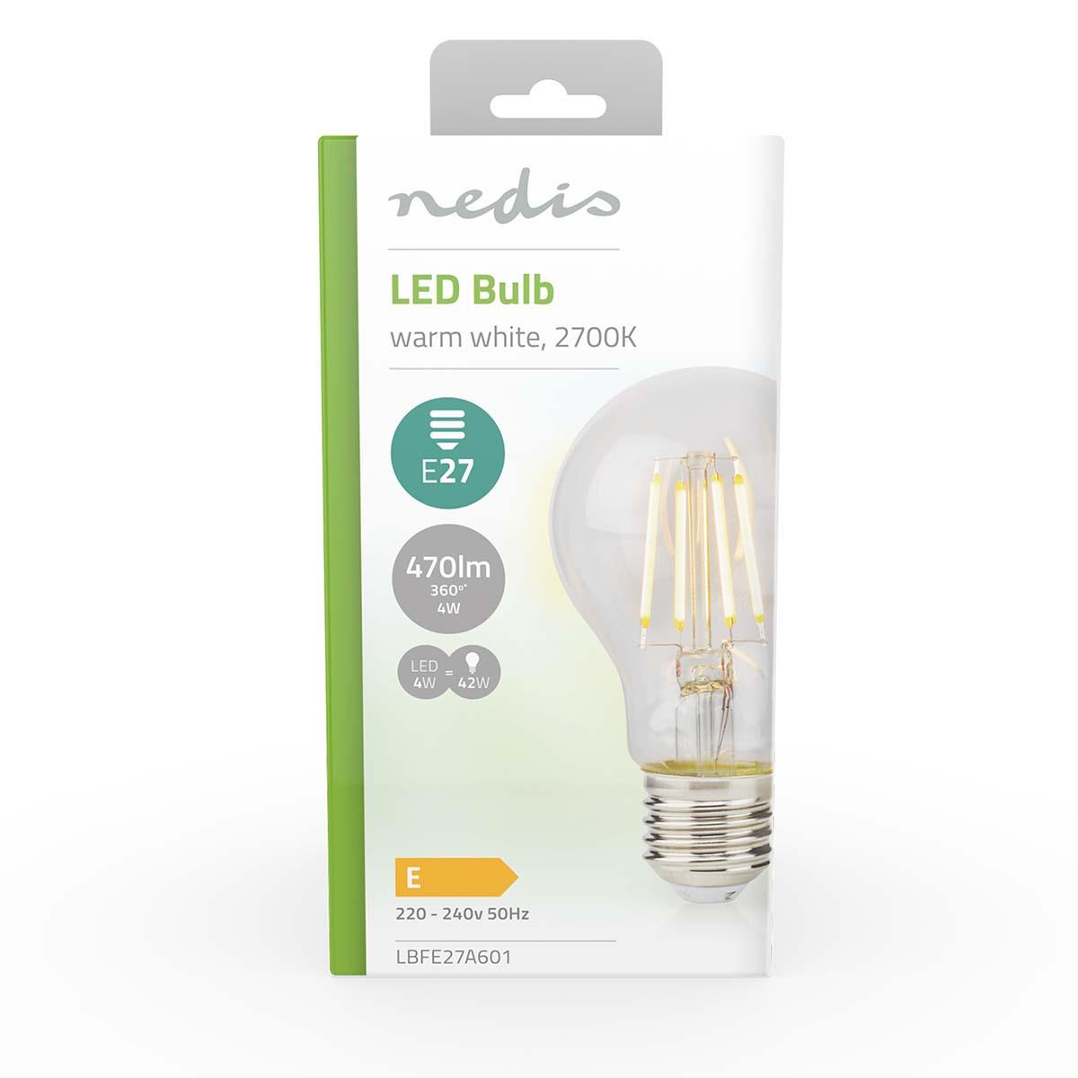 Nedis LED Filament Bulb E27 | A60 | 4 W | 470 lm | 2700 K | Warm White | Retro Style | 1 pcs
