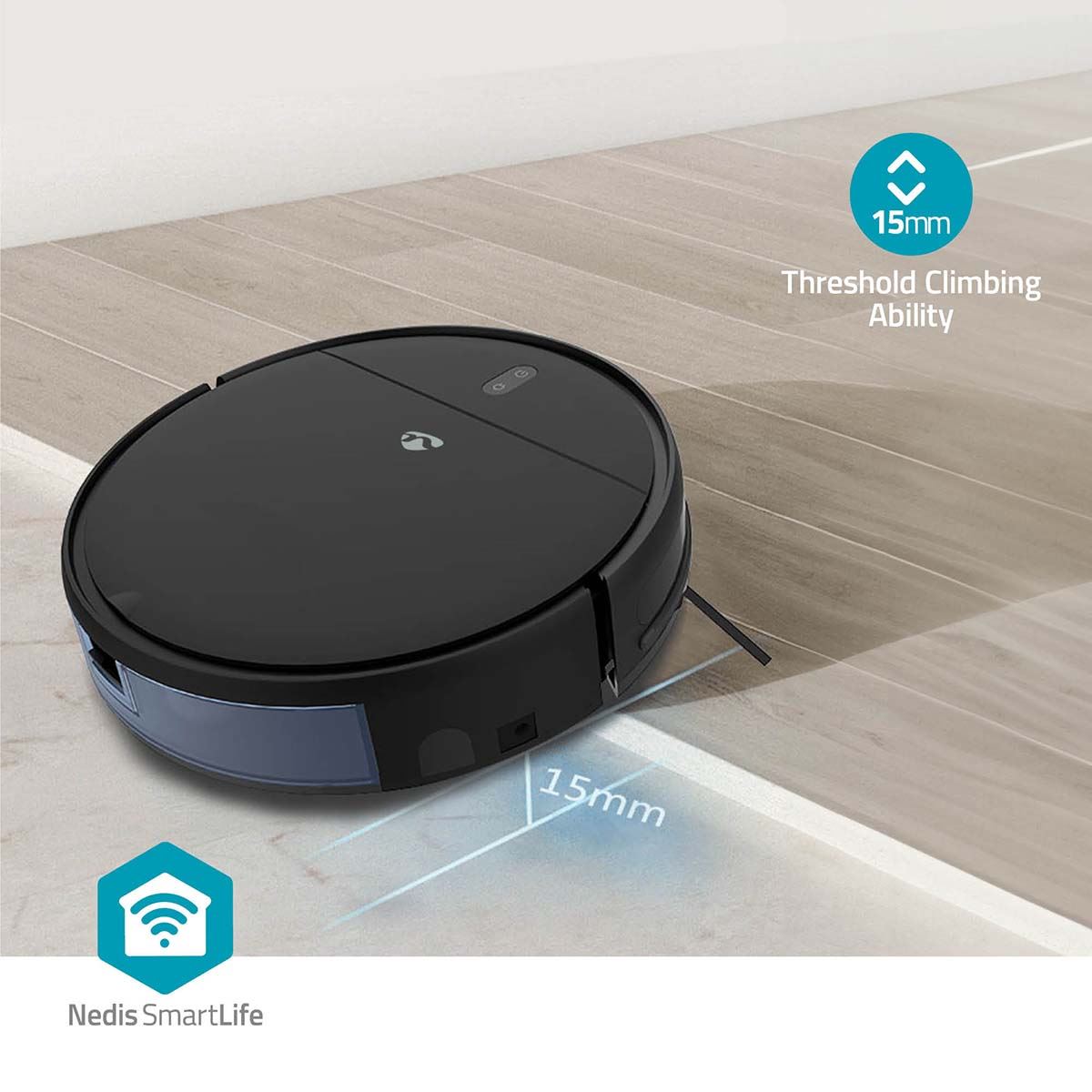 Nedis SmartLife Robot Vacuum Cleaner | Random | Wi-Fi | Capacity collection reservoir: 0.2 l | Automatic charging | Maximum operating time: 1.8 hrs | Black | Android™ / IOS