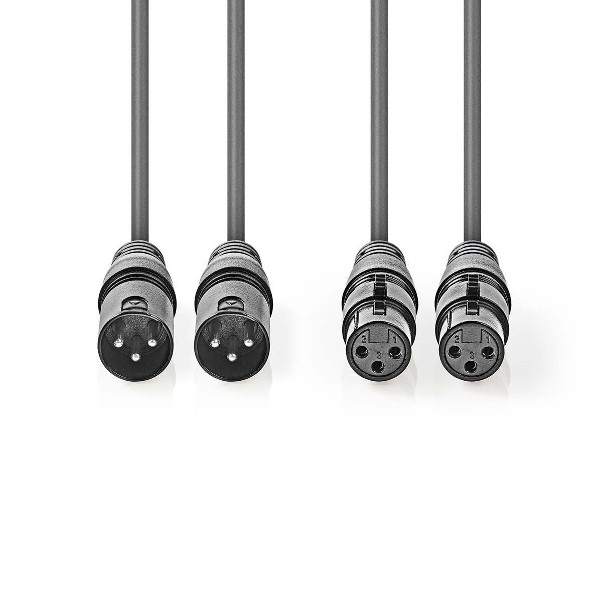 Nedis Balanced Audio Cable | 2x XLR 3-Pin Male | 2x XLR 3-Pin Female | Nickel Plated | 5.00 m | Round | PVC | Dark Grey | Carton Sleeve
