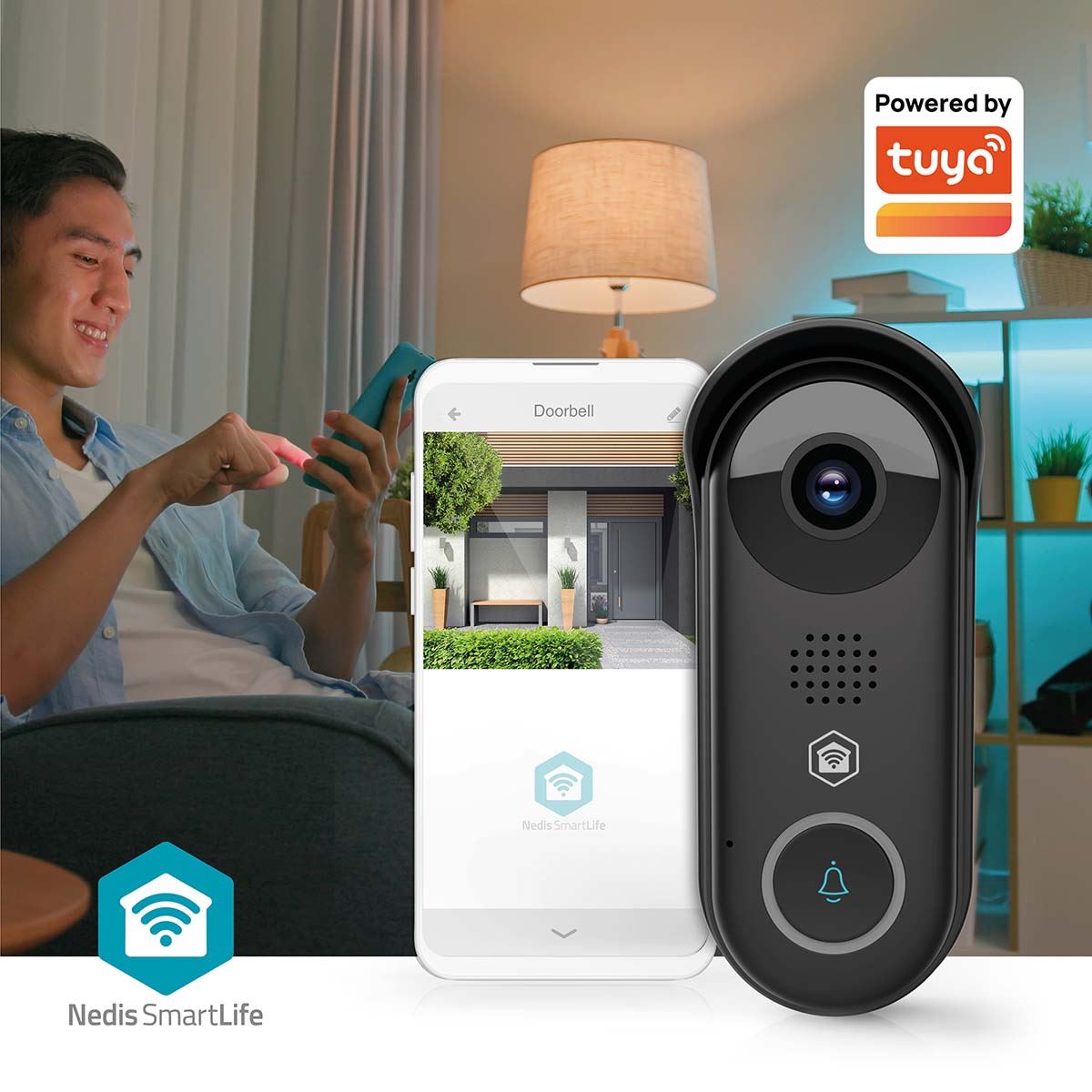 Nedis SmartLife Video Doorbell | Wi-Fi | Transformer | Full HD 1080p | Cloud Storage (optional) / microSD (not included) / Onvif | IP54 | With motion sensor | Night vision | Black