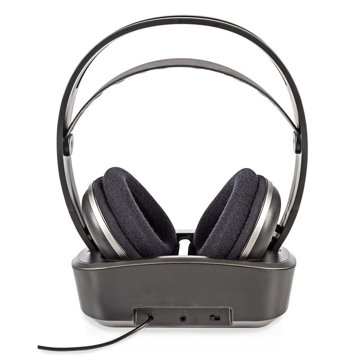 Nedis Wireless TV Headphones | RF | Over-Ear | Maximum battery play time: 11 hrs | 100 m | Digital Audio | Charging dock | Black / Silver