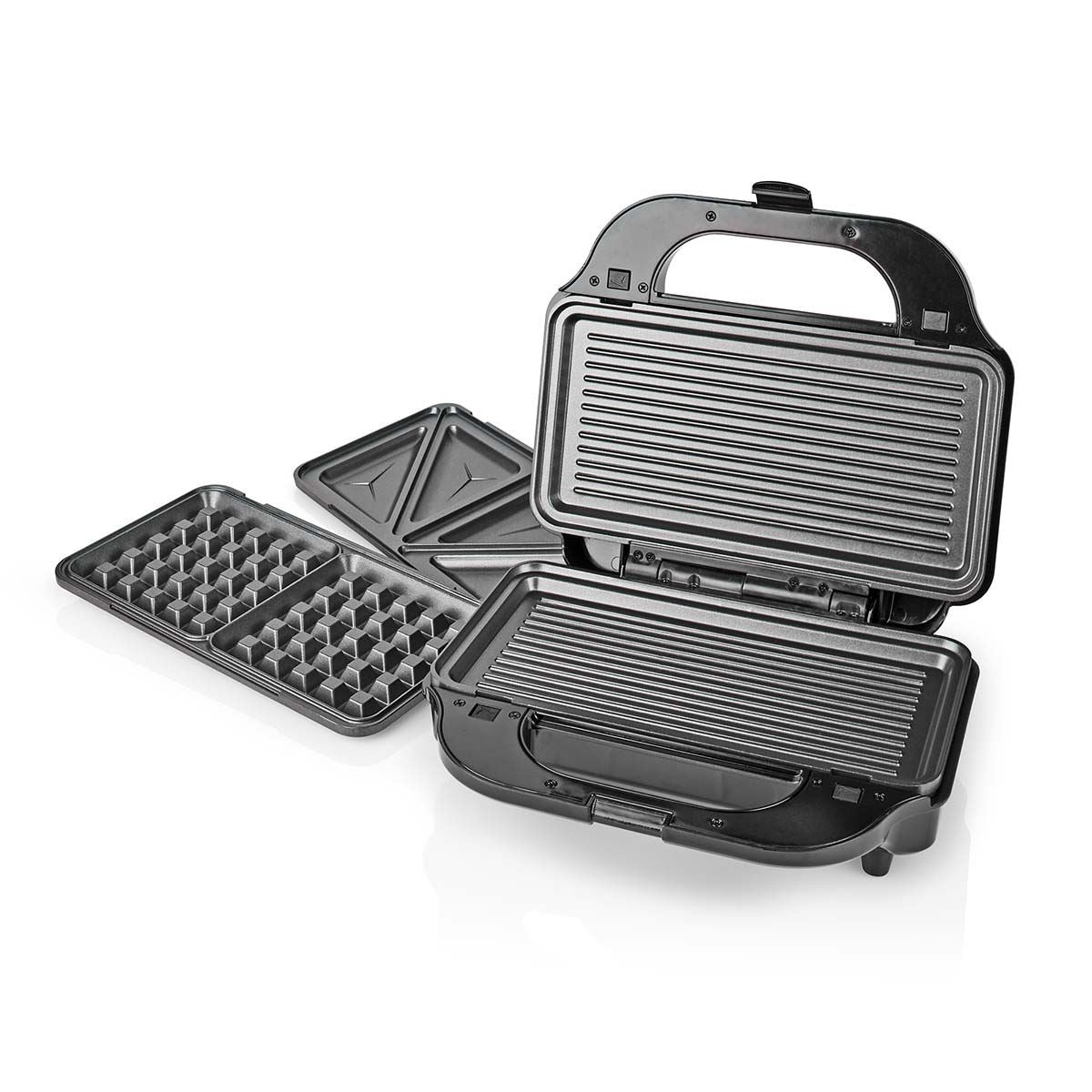 Nedis Multi Grill | Grill / Sandwich / Waffle | 900 W | 28 x 15 cm | Automatic temperature control | Plastic / Stainless Steel