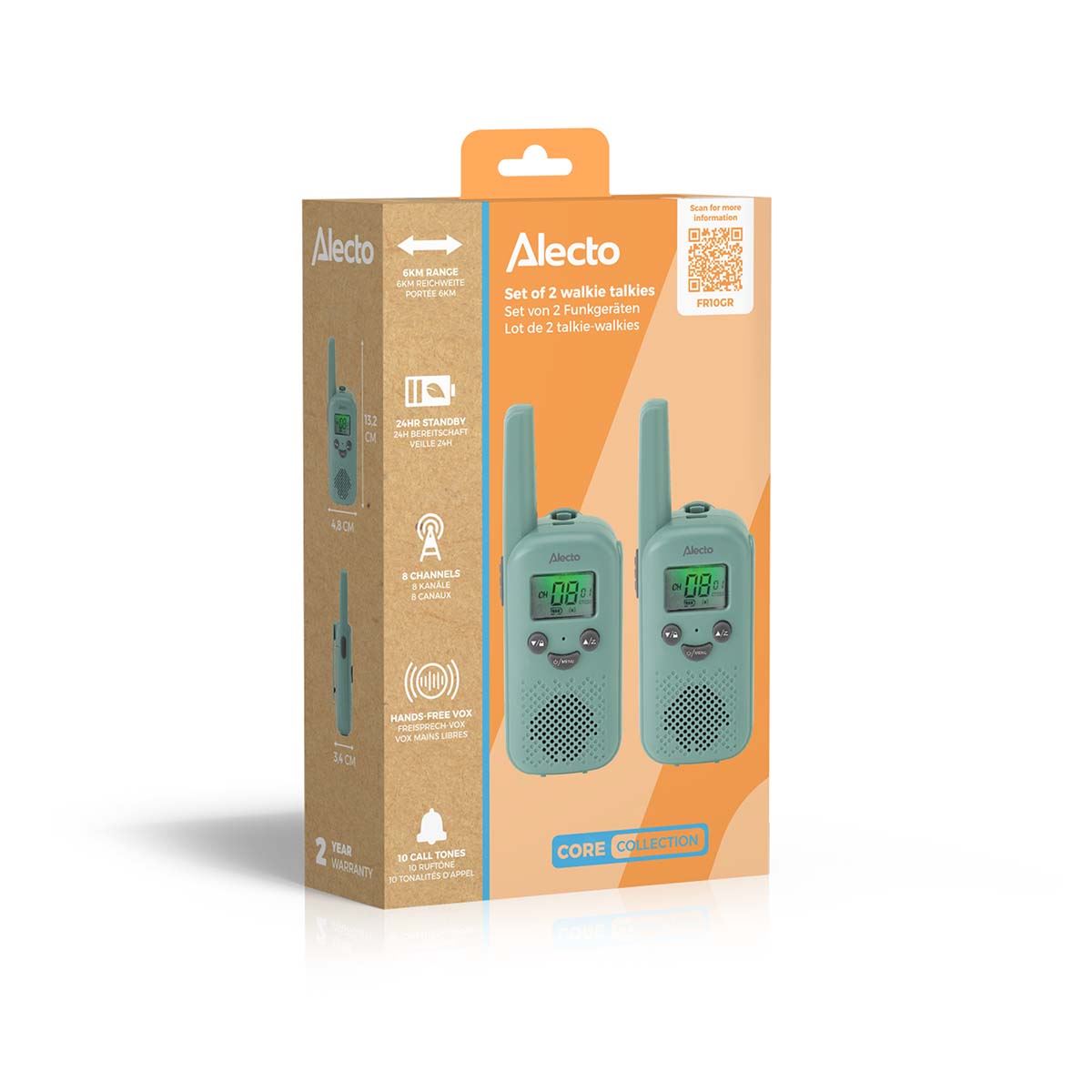 Alecto FR10GR | Walkie-Talkie Set | 2 Handsets | Up to 6 km | Frequency channels: 8 | PTT / VOX | 24 h standby | Green