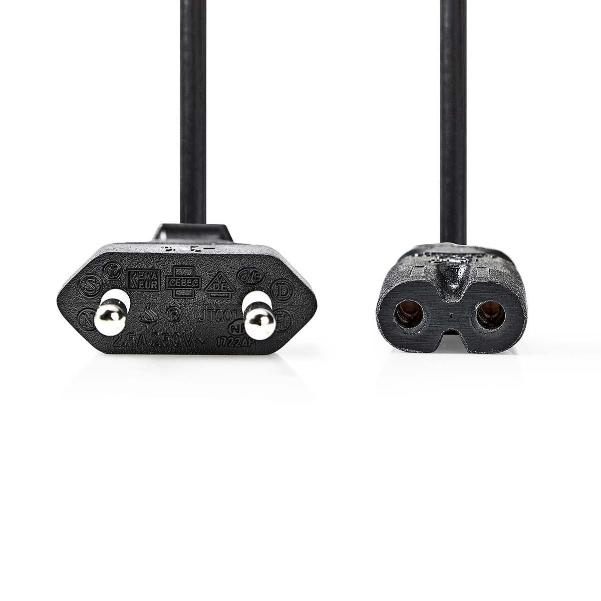 Nedis Power Cable | Euro Male | IEC-320-C7 | Straight | Straight | Nickel Plated | 5.00 m | Flat | PVC | Black | Label