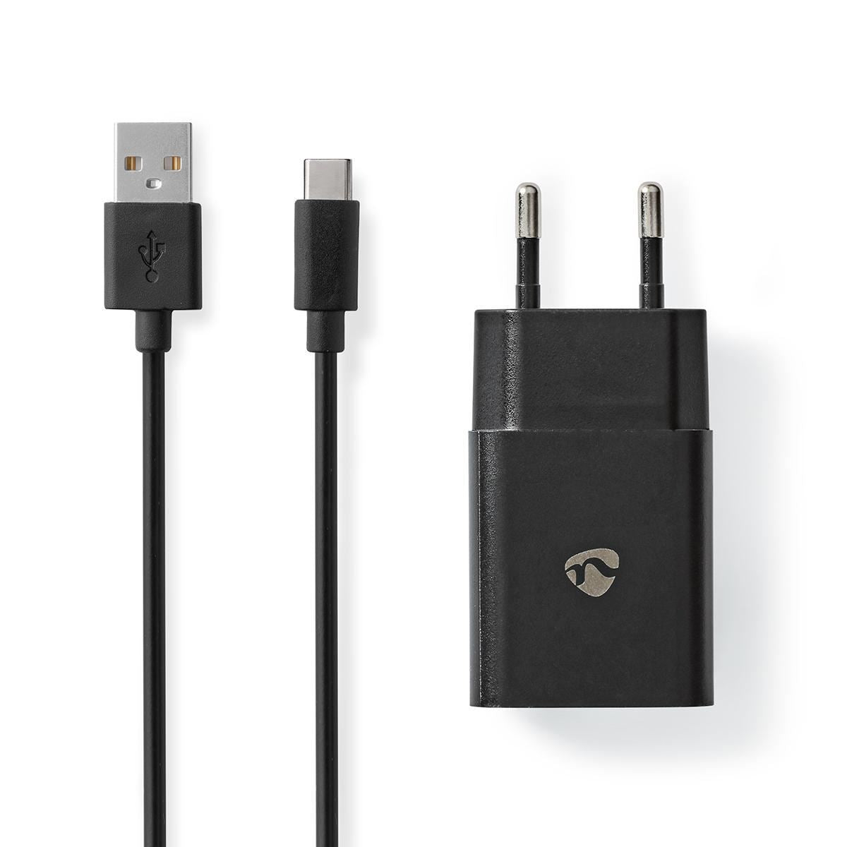 Nedis Wall Charger | 12 W | Quick charge feature | 1x 2.4 A | Number of outputs: 1 | USB-A | USB Type-C™ (Loose) Cable | 1.00 m | Single Voltage Output | Black