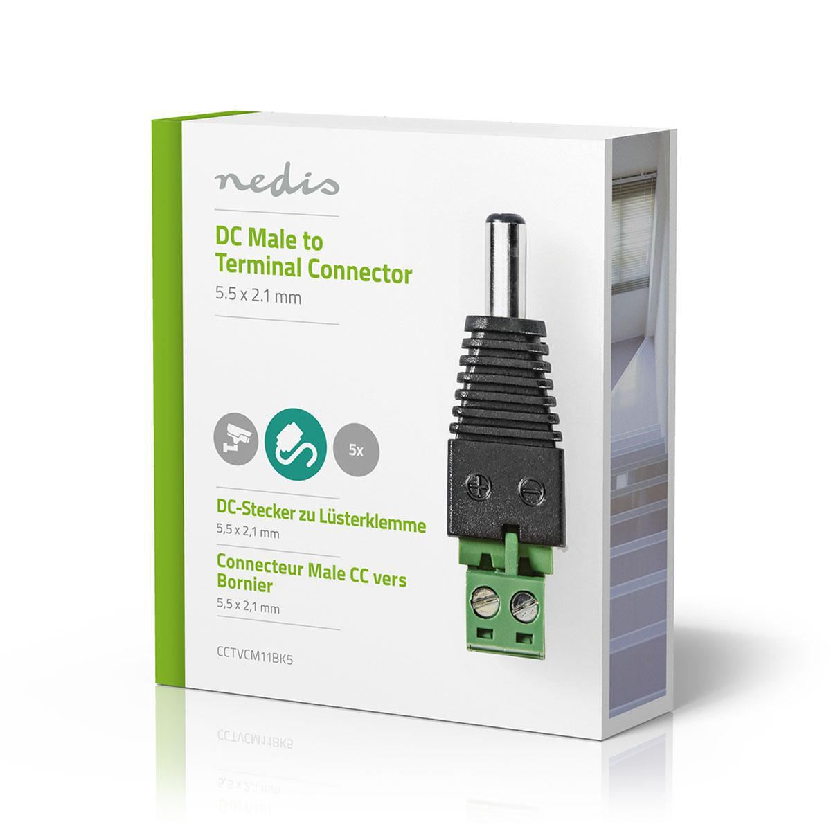 Nedis CCTV Security Connector | 2-Way Terminal Block | 5.5 x 2.1 mm Male | Male | Black / Green