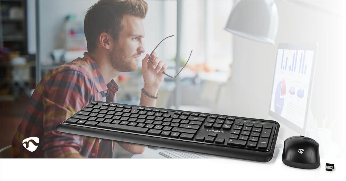 Nedis Mouse and Keyboard Set | Wireless | Mouse and keyboard connection: USB | 800 / 1200 / 1600 dpi | Adjustable DPI | QWERTY | US Layout