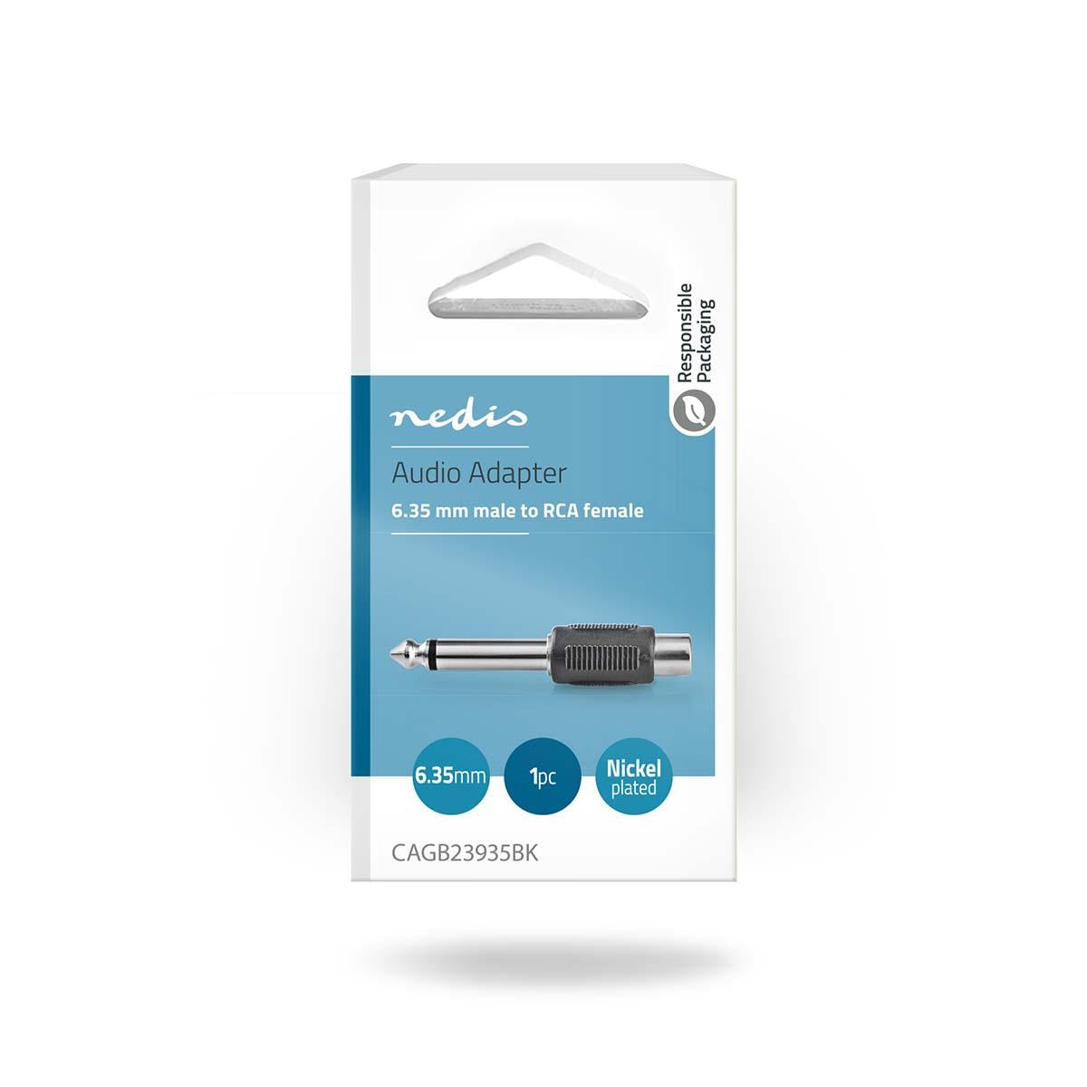 Nedis Mono Audio Adapter | 6.35 mm Male | RCA Female | Nickel Plated | Straight | ABS | Black | 1 pcs | Box