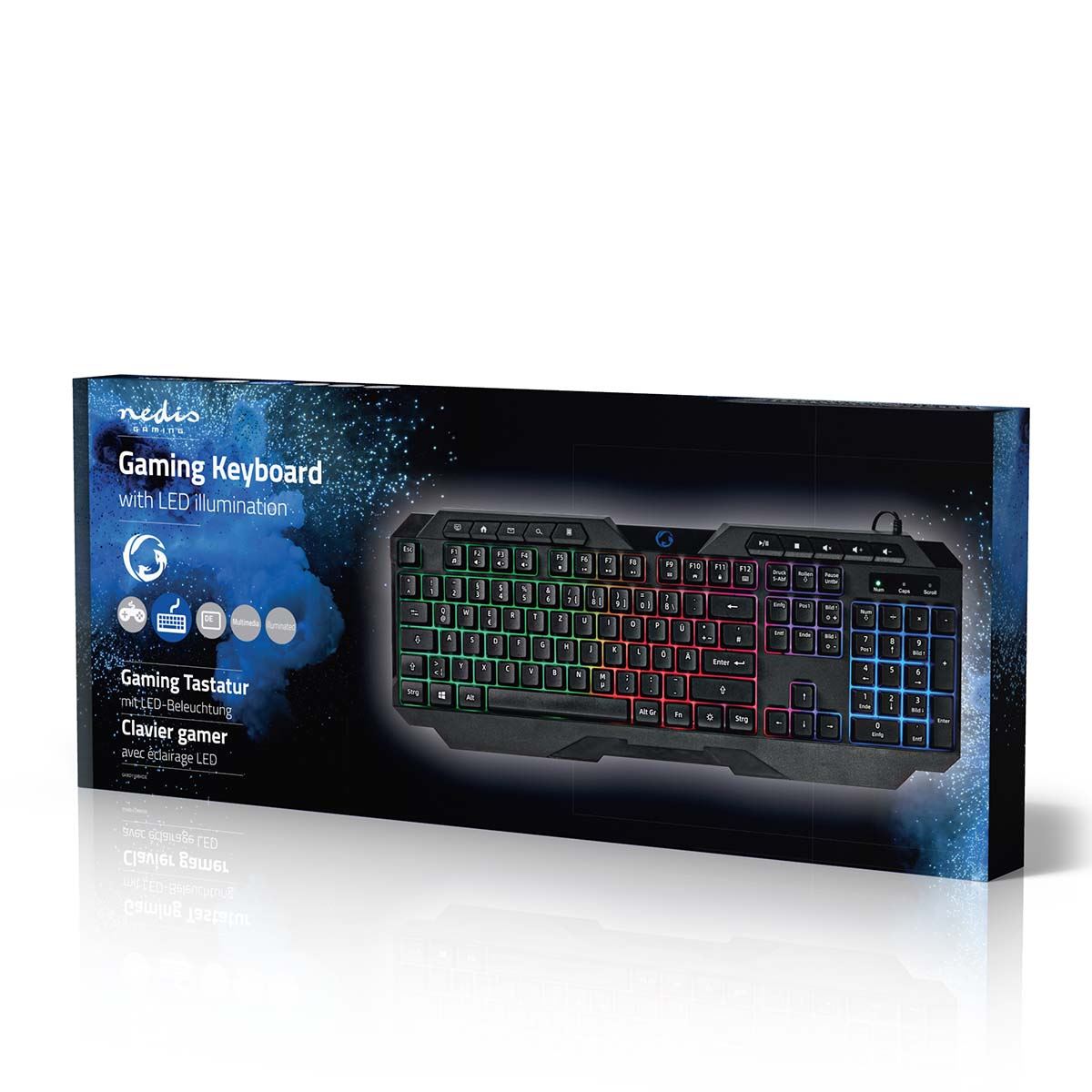 Nedis Wired Gaming Keyboard | USB Type-A | Membrane Keys | LED | QWERTZ | DE Layout | USB Powered | Power cable length: 1.30 m | Multimedia