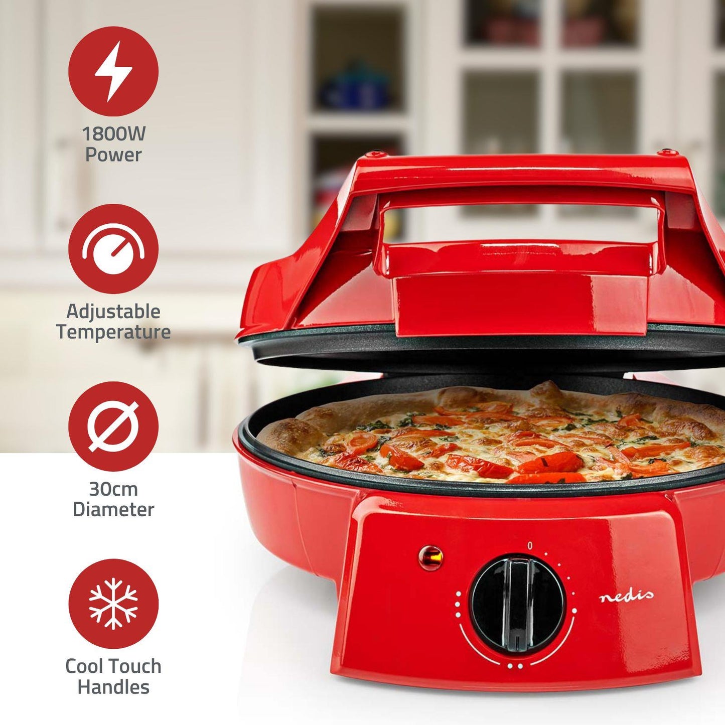 Nedis Pizza Maker & Grill | 30 cm | Adjustable temperature control | 1800 W