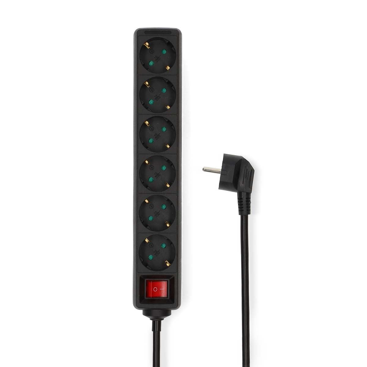 Nedis Extension Socket | Type F (CEE 7/7) | 6-Way | 3.00 m | 3680 W | 16 A | Kind of grounding: Side Contacts | 230 V AC 50/60 Hz | Socket angle: 45 ° | H05VV-F 3G1.5mm² | On/Off switch | Black