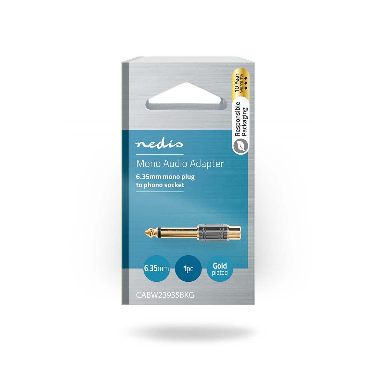 Nedis CABW23935BKG | Mono Audio Adapter | 6.35 mm Male | RCA Female | Gold Plated | Straight | Metal | Metal | 1 pcs | Box