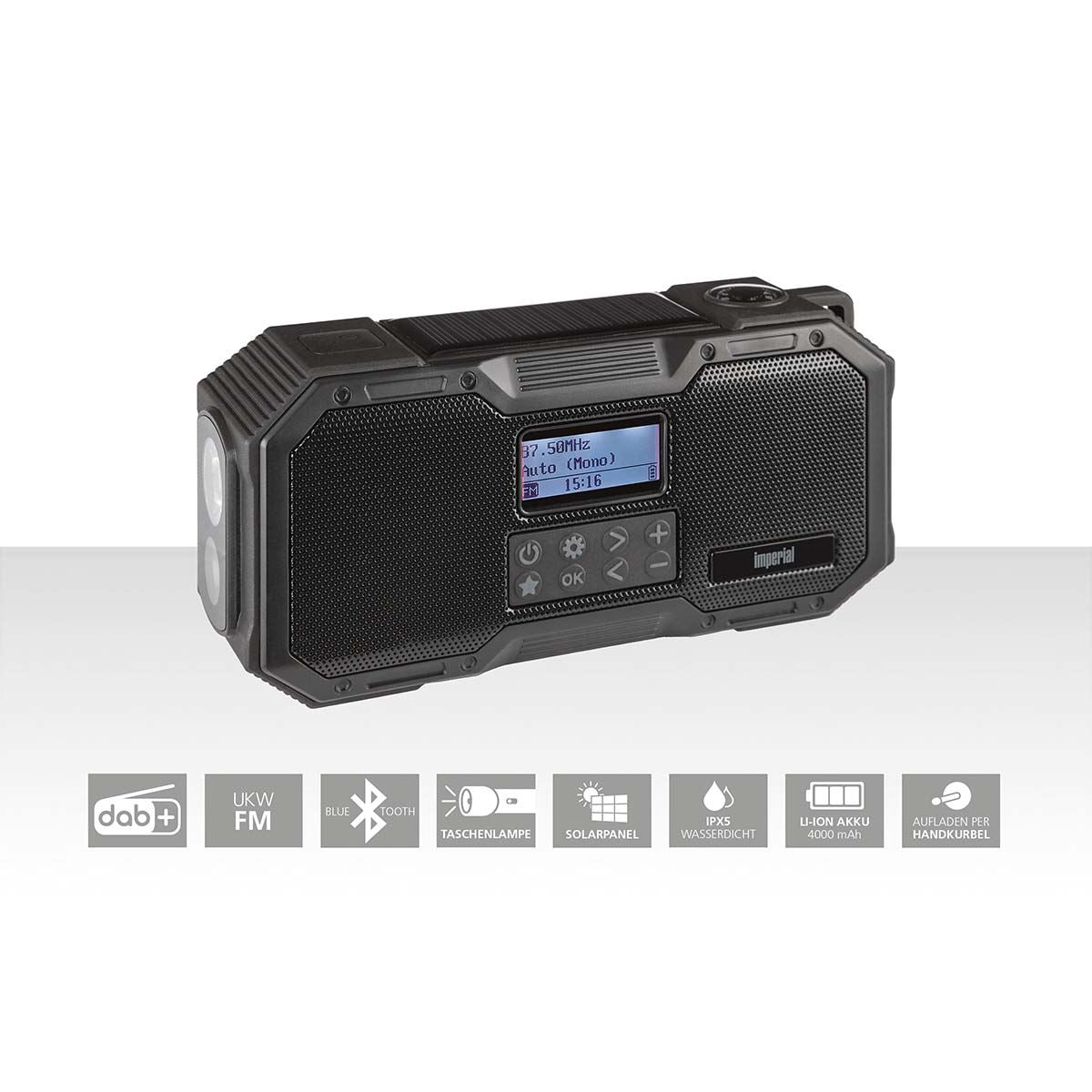 Imperial DABMAN OR 1 Robust DAB+ / FM / Bluetooth Outdoor Radio / Crank Radio Black