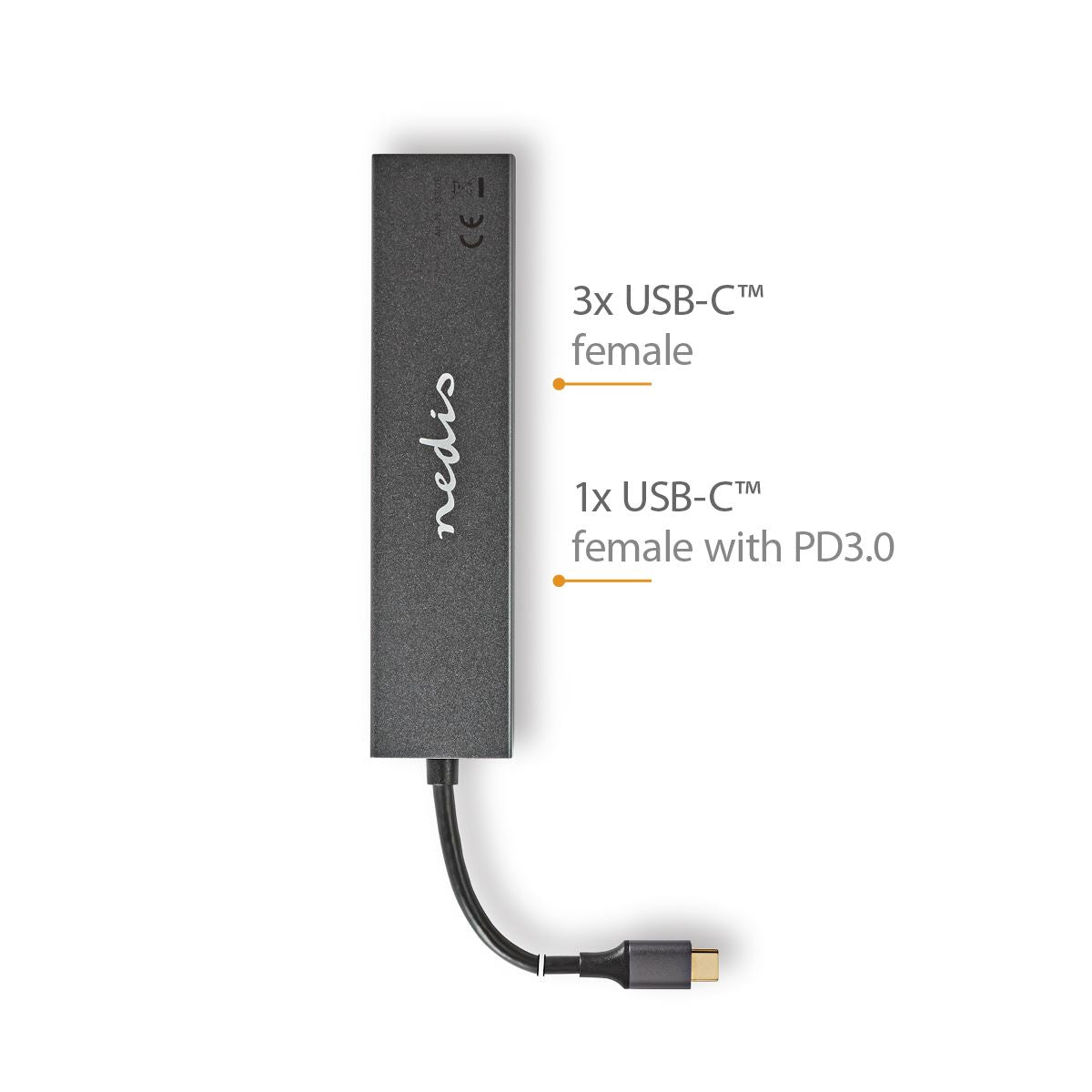 Nedis USB Hub | 1x USB-C™ 3.2 Gen 2 Male | USB-C™ 3.2 Gen 2 Female with PD 3.0 / 3x USB-C™ 3.2 Gen 2 Female | 4 port(s) | USB 3.2 Gen 2 | USB Powered | 10 Gbps