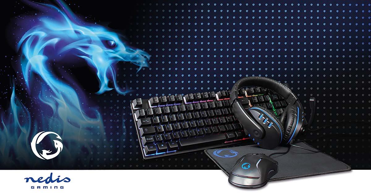 Nedis Gaming Combo Kit | 5-in-1 | Keyboard, Headset, Mouse and Mouse Pad | Black | AZERTY | FR Layout