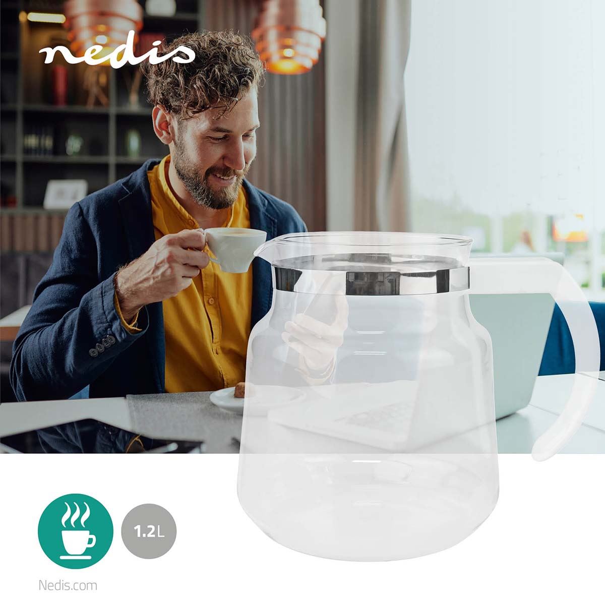 Nedis Glass Coffee Jug | Compatible with: Moccamaster K / KB/ 1 0PL / Excellent 10S | 1.2 l | White